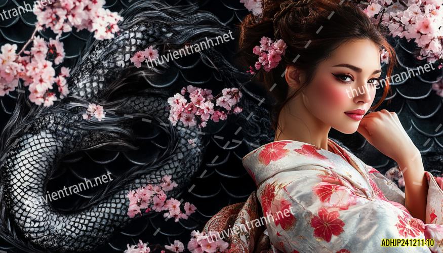 Tranh dán tường hoa cô gái Geisha Nhật Bản-ADHJP241211-10 - Tranh tường chất lượng cao